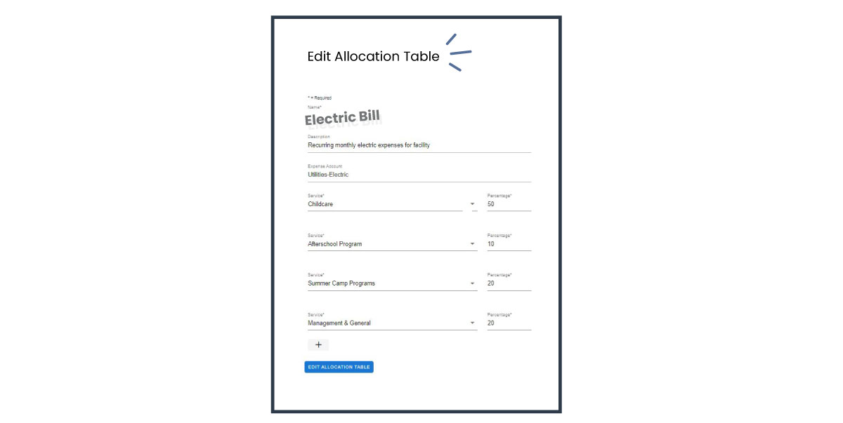 Nonprofit allocation table edit page