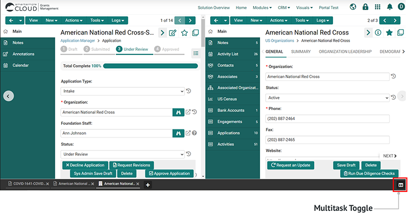 Tab Bar 1 Application, 1 Organizational Profile (of the same Org as the application) 2