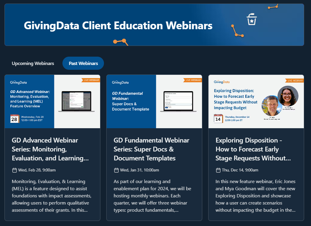 GivingData Client Education Webinars